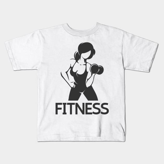 Fitness Emblem wth Woman at Workout Kids T-Shirt by devaleta